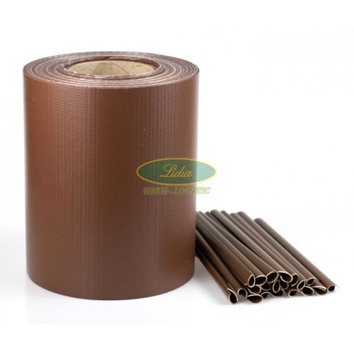 TAŚMA OGRODZENIOWA Z KLIPSAMI BRĄZOWY 19cm x 35mb
